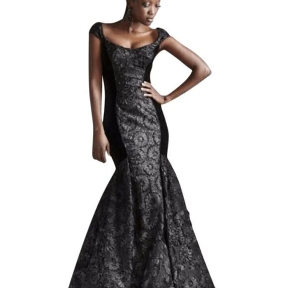 THEIA Black Velvet /Sequin Trumpet Hourglass Illusion Gown Formal Size 8 - Picture 1 of 13